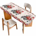 thumbnail image 1 of Roses Valentine's Day Table Cloths for 8 Foot Rectangle Tables, Romantic Spring Floral Farmhouse Patio Waterproof Elastic Fitted Tablecloths, Washable Rectangular Table Cover for Camping, 1 of 8