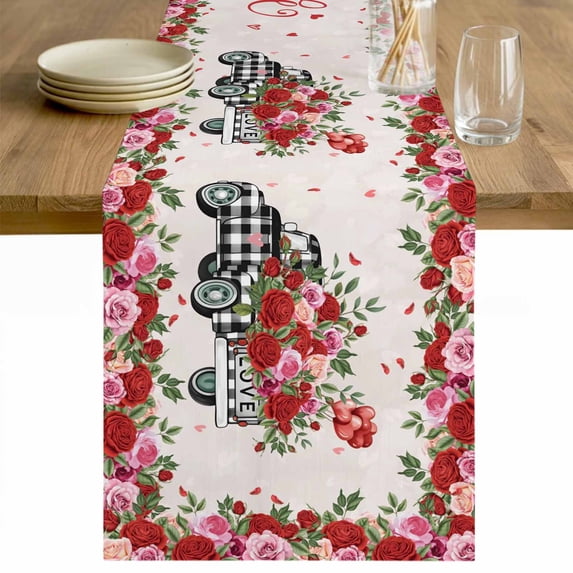 Roses Valentine's Day Table Runner 60 Inches Long Farmhouse Dress Scarves, Romantic Spring Floral Farmhouse Dining Tablerunner for Coffee Table/Kitchen Island/Party Décor, 13" x 60"