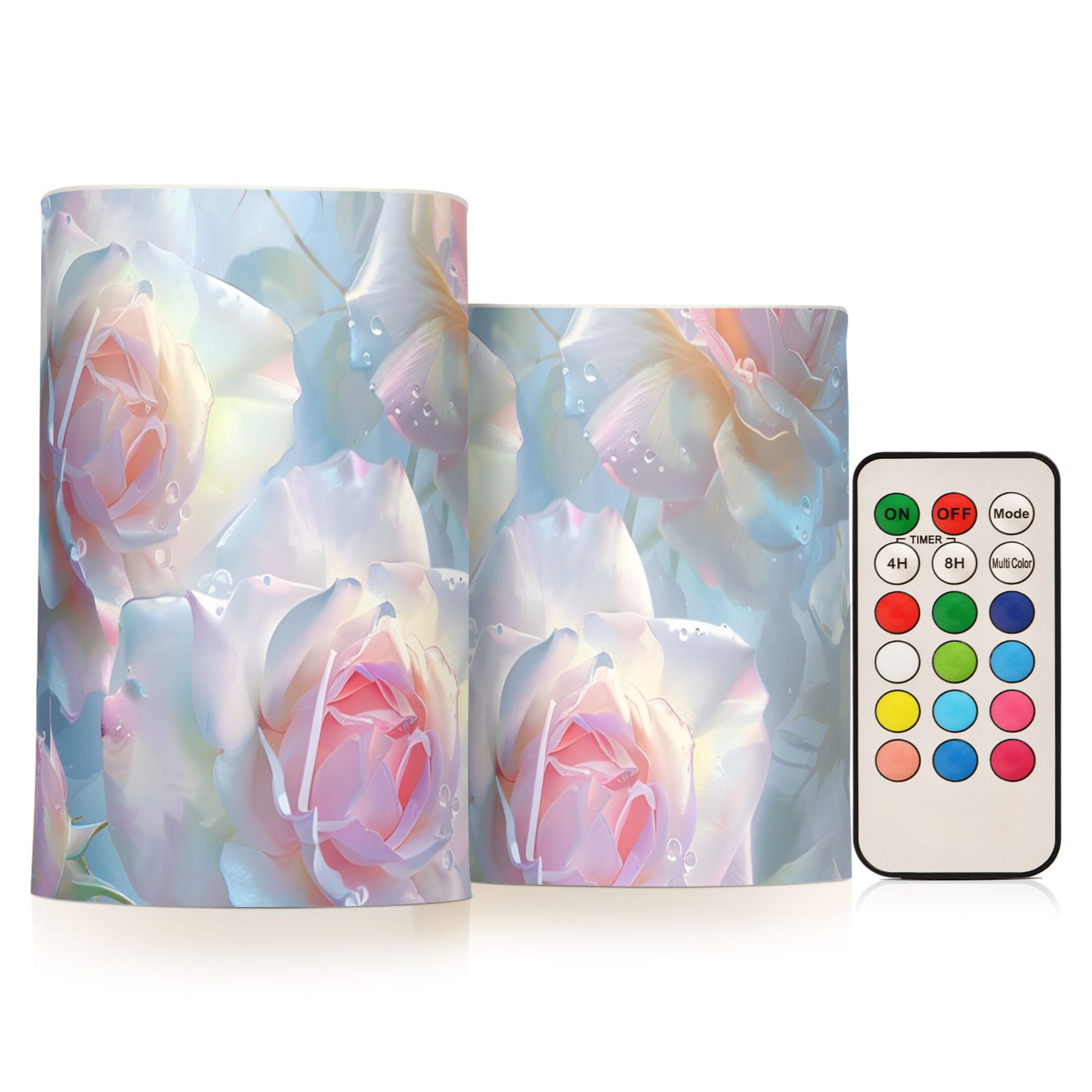 Roses Watercolor Flameless Candles&nbsp;LED Lights Battery Operated Candles with Remote and Timers Flicker Lights Votive Set of 2
