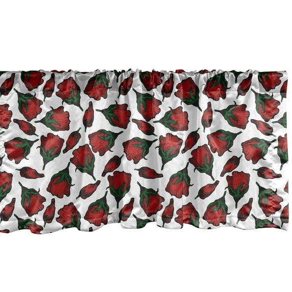 Ambesonne Roses Valance Pack of 2, Valentines Day Petal and Buds, 54"X18", Vermilion Emerald White