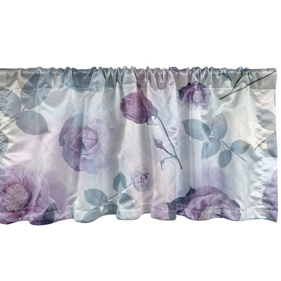 Roses Window Valance, Pastel Colored Repetitive Flowers and Leaves on Bokeh Like Soft Hues, Curtain Valance for Kitchen Bedroom with Rod Pocket, 54" X 18", Mauve and Pale Blue Grey, by Ambesonne