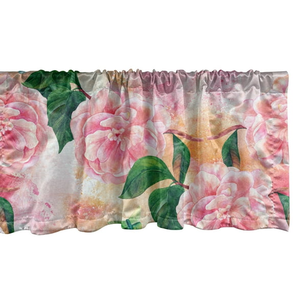 Roses Window Valance, Vintage Botany Garden Flowers Boho with Leaf Pattern on Jumble Backdrop, Curtain Valance for Kitchen Bedroom with Rod Pocket, 54" X 18", Forest Green Pastel Pink, by Ambesonne