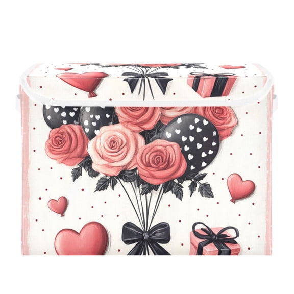 Roses and Balloons Large Storage Bins with Linen Collapsible Lid Storage Box 16.7 x 12.6 x 11.8in