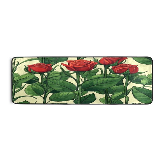 Roses and Leaves 72x24" Runner Rug, Non-Slip Memory Foam Cushion, Anti-Crease for Hallways and Bedrooms