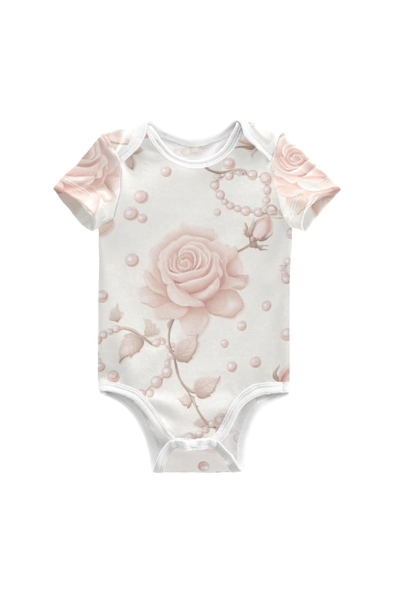 Roses and Pearl Vintage Pure Cotton Bodysuit Short Sleeve Pajamas One-Piece Romper Unisex 9M
