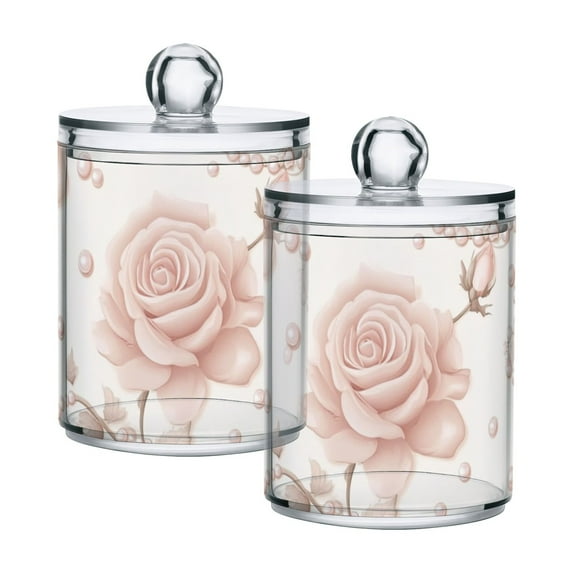 Roses and Pearl Vintage Translucent Plastic Cans Storage Canisters with Lid Set of 2