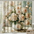 Roses and White Flowers in Vase Shower Curtain Bathroom Decor Light