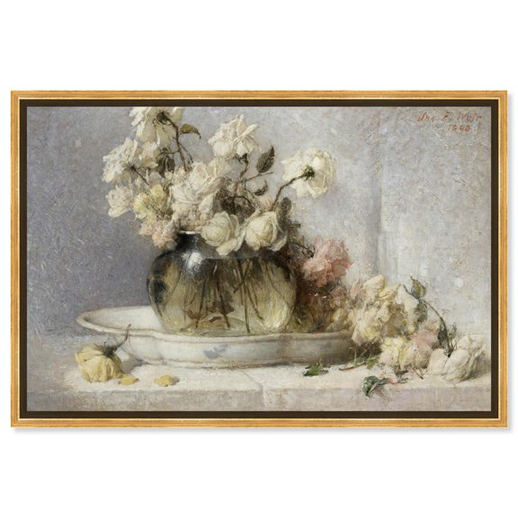 Roses by John Ferguson Weir Canvas Vintage Farm Wall Art by Art Remedy, Gold Frame, 54" x 36"