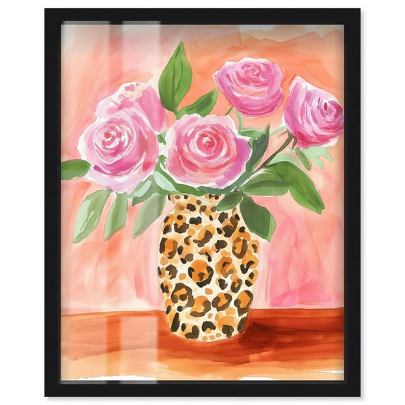 Roses in Leopard Shadowbox Print Fashion Art by Art Remedy, Black Frame, 20 x 24