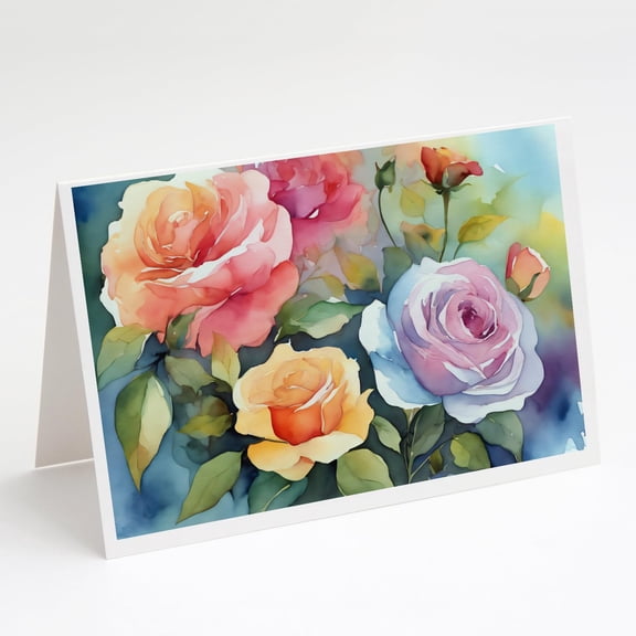Roses in Watercolor Greeting Cards and Envelopes Pack of 8 7 in x 5 in