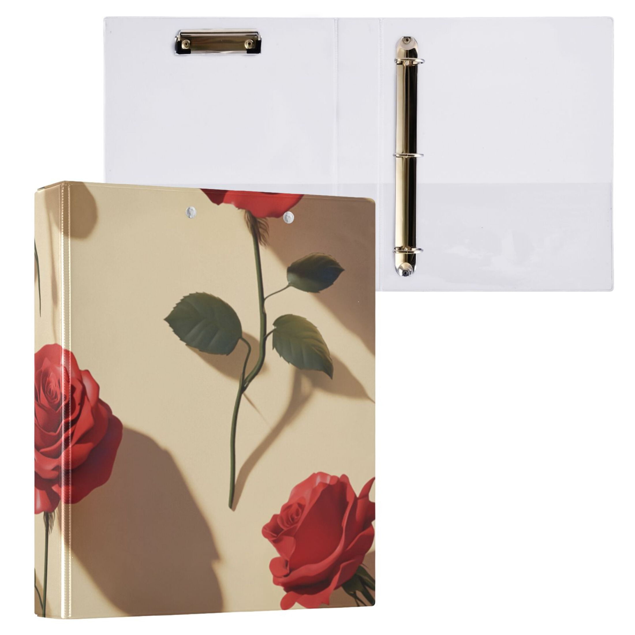 Roses in Yellow 3 Ring Binders 1.5 inch Hardcover File Folders with Interior Pockets A4 Size Organizer for School Office Hospital