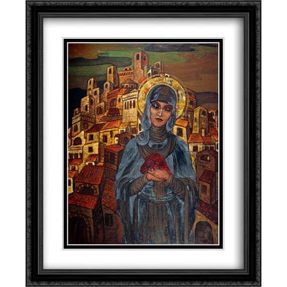 Roses of Heart. Princess Olga. 2x Matted 28x34 Large Black Ornate Framed Art Print by Nicholas Roerich