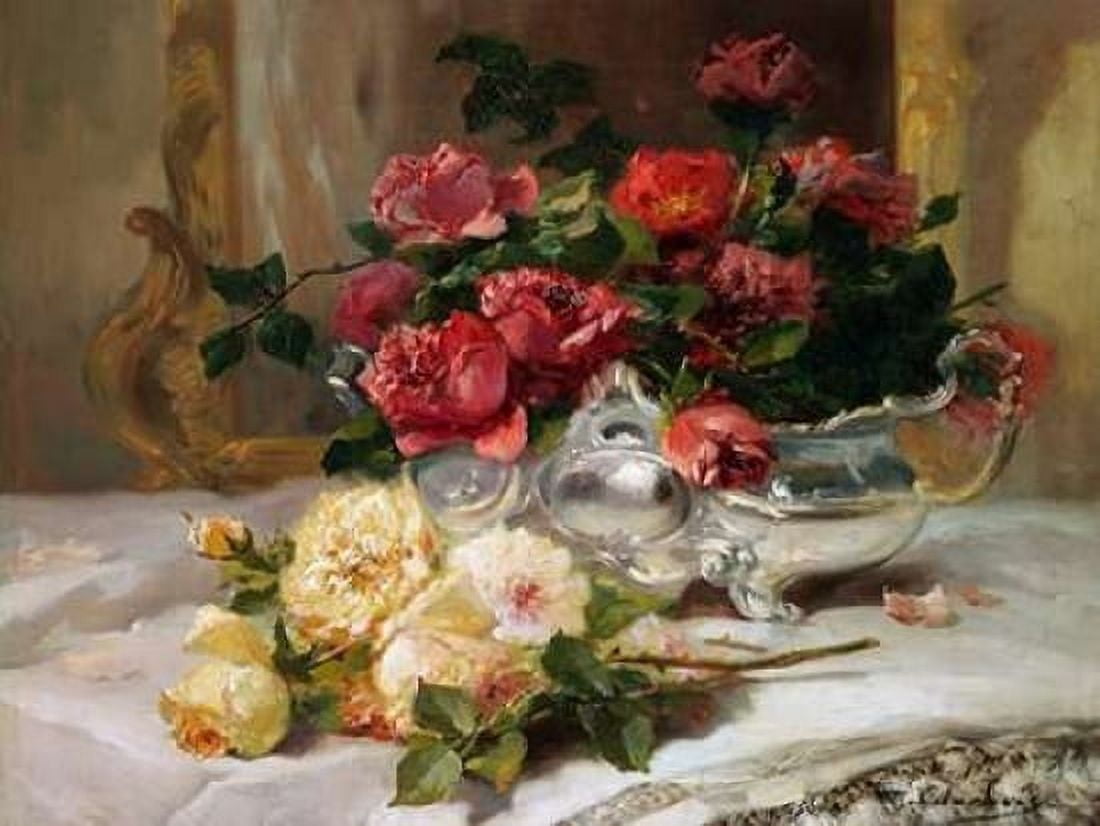 Roses on a Dressing Table Canvas Art - Eugene Henri Cauchois (22 x 28)