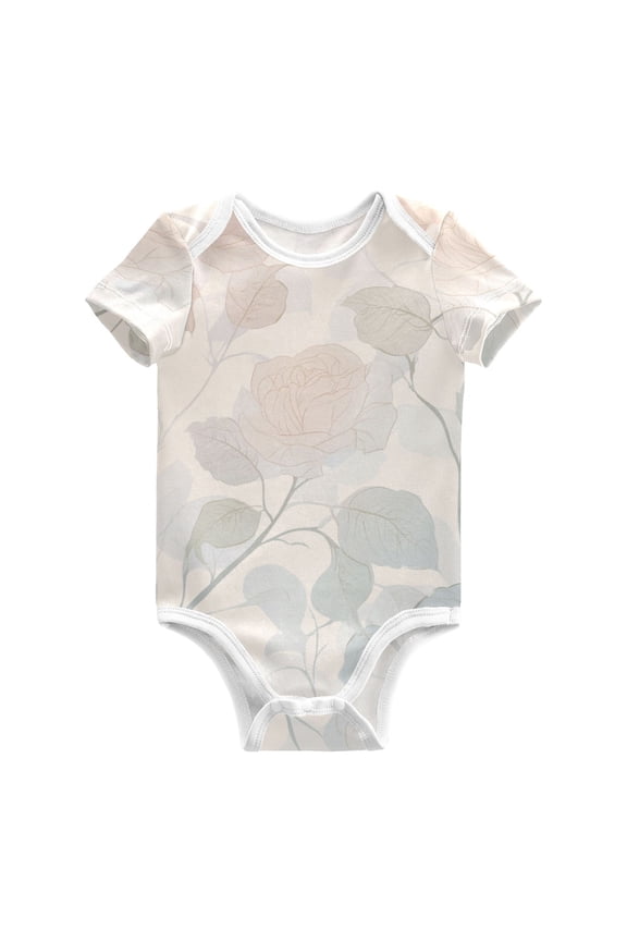 Roses with Pastel Gardient Color Pure Cotton Bodysuit Short Sleeve Pajamas One-Piece Romper Unisex 9M