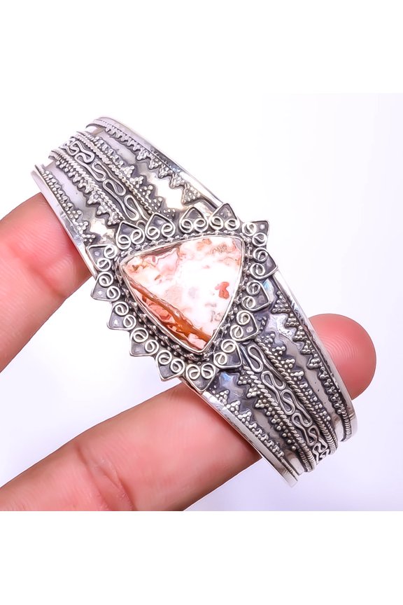Rosetta Jasper Gemstone 925 Silver Plated Handmade Cuff Adst. T50 A370, Valentine's Day Gift, Birthday Gift, Beautiful Jewelry For Woman & Girls