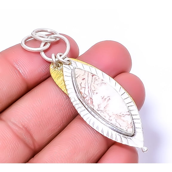 Rosetta Jasper Gemstone 925 Sterling Silver Designer Two Tone Pendant 2.50" A355, Beautiful Jewelry For Woman, New Year Sale, Valentin's Day Gift