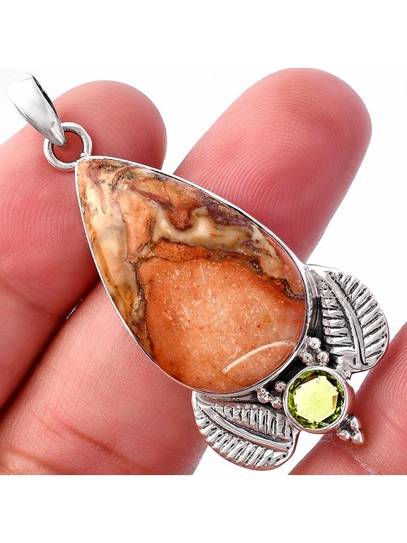 Rosetta Picture Jasper & Peridot 925 Sterling Silver Pendant Jewelry P-1127 SDP145926