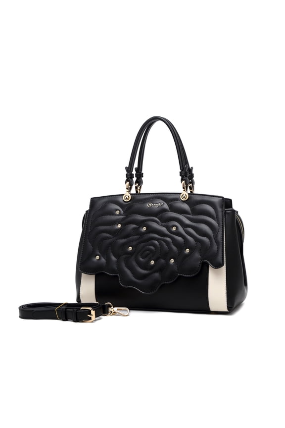 Rosette 3d Crystal Vegan Leather Metallic Handbag