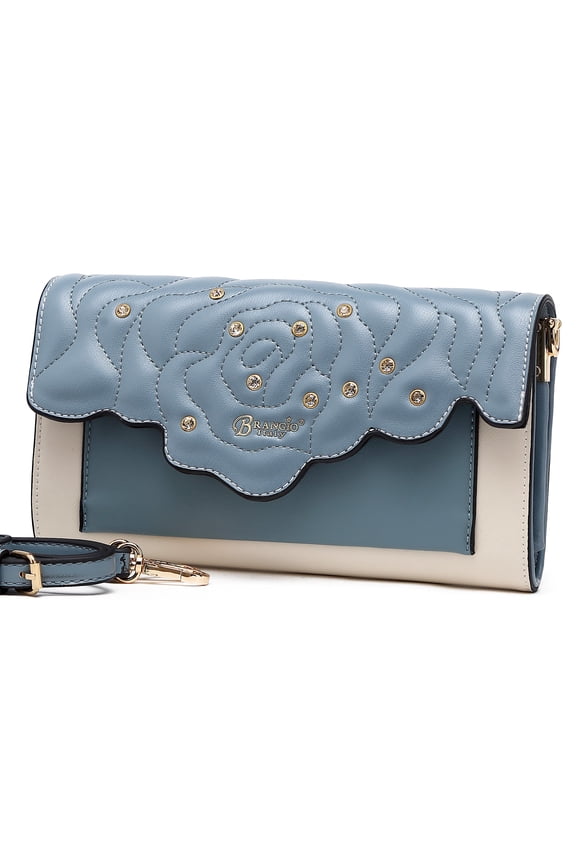 Rosette 3d Crystal Vegan Leather Mini Crossbody Clutch
