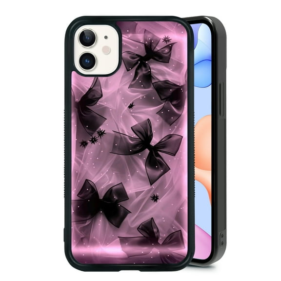 Rosette Bow for iPhone XR 7 8 SE 11 12 13 Mini 13 14 15 16 Pro Max Case, Cute Aesthetic Preppy Art Shock-Absorbent Protective,Black