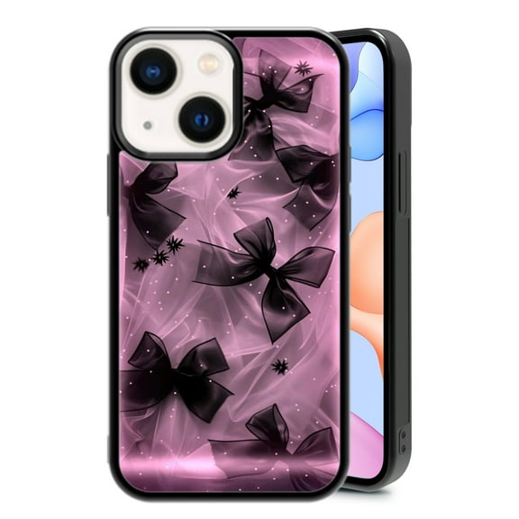 Rosette Bow for iPhone XR 7 8 SE 11 12 13 Mini 13 14 15 16 Pro Max Case, Cute Aesthetic Preppy Art Shock-Absorbent Protective,Black