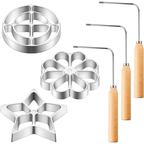 Rosette Iron Mold with Handle Interchangeable Heads Aluminum Waffle Molds for Kitchen Baking