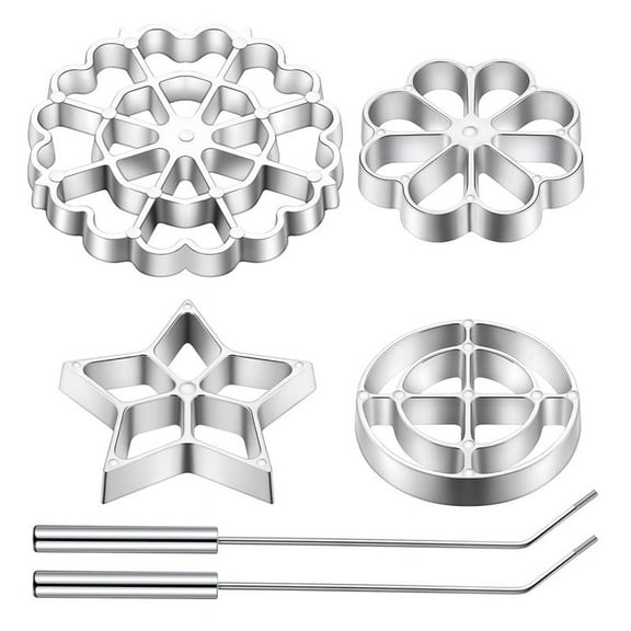 Rosette Iron Molds Set Bunuelos Mold with Handle Cooking Stamp Maker Kit Cookie Cutter Aluminum Alloy Waffle Mold