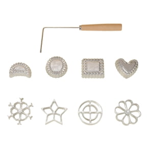 Rosette Iron Set 8PCS, Nordic Style Pastry Mold with Wooden Handle - Timbale Baking Mould for Waffles, Cakes, Biscuits, DIY Cake Maker Stamp Kit (Silver)