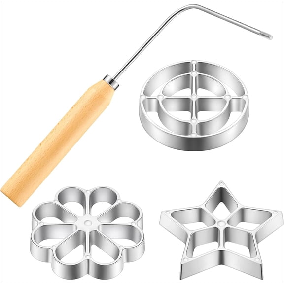 Rosette Maker Cookie Mold Set with 3 Interchangeable Heads Star Flower Circle Aluminum Handle for Funnel Cakes