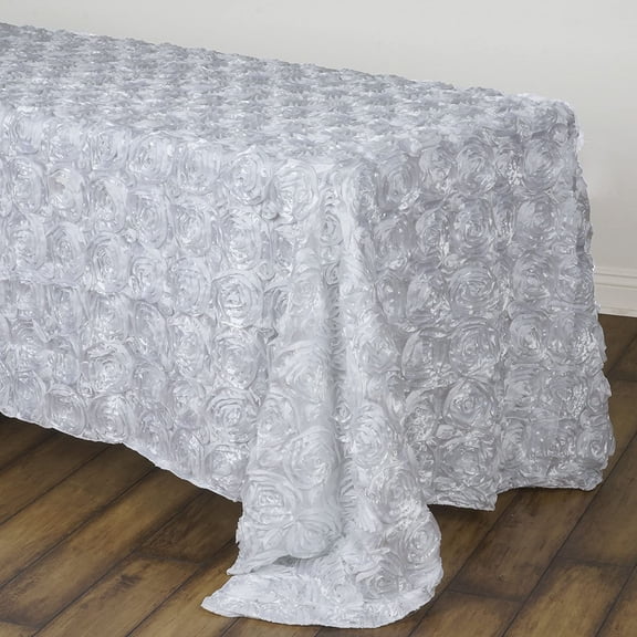 Rosette/Rose Pattern Rectangle Tablecloth 90x132 - White Tablecloth