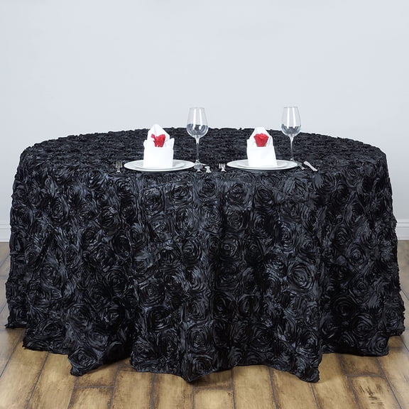 Rosette/Rose Pattern Round Tablecloths 120"- Black
