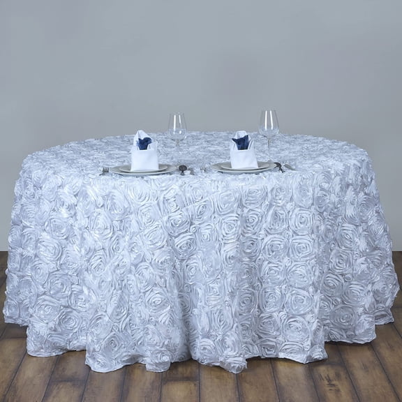 Rosette/Rose Pattern Round Tablecloths 120" - White