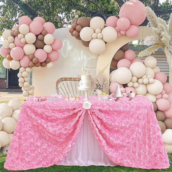 Rosette Tablecloth 50 Inches Rotundity Table Cover Rosette 3D Satin Tablecloth for Dinner Wedding Birthday Party Reception Table Decoration