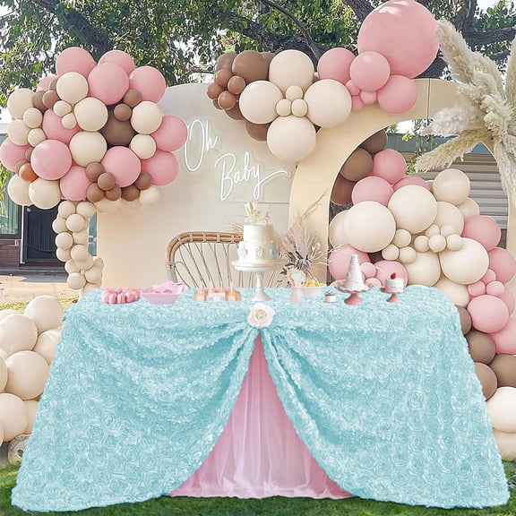 Rosette Tablecloth 50 Inches Rotundity Table Cover Rosette 3D Satin Tablecloth for Dinner Wedding Birthday Party Reception Table Decoration
