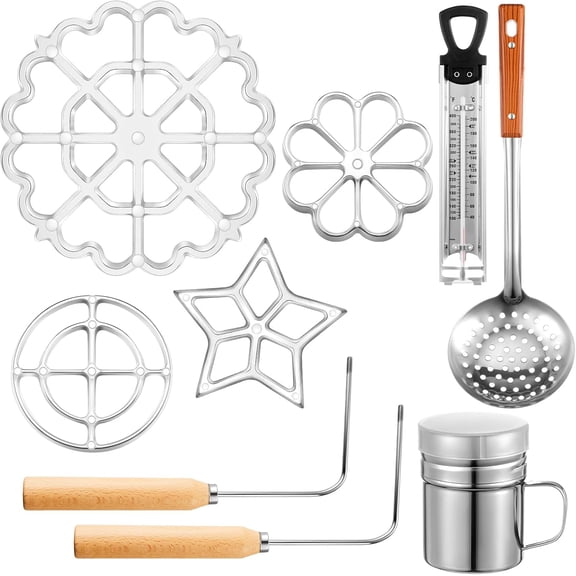 Rosettes Cooking Set with Handle, Rosette Iron Mold, Mini Waffle Maker Baking Kit, Funnel Cake Maker, Achappam Mold with Traditional Waffle Iron for Chef Cooking Housewares