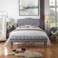 thumbnail image 1 of Rosevera Berta Upholstered Polyester Tufted Top with Nailhead Rectangular Bench for Living Room Footrest Bedroom Entryway, Small, Grey with Caster, 1 of 4