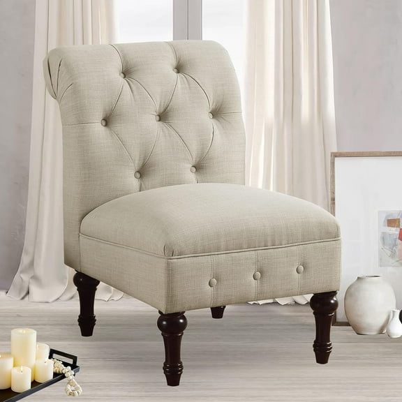 Rosevera Larkin Upholstered Tufted Fine Polyester Chair Loveseat Sofa Bench with Armless Design Easy Assembly for Living Room Bedroom, Beige