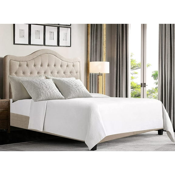 Rosevera Niana Upholstered Tufted Natural Linen Adjustable Headboard Bed with Adjustable Height for Bedroom, Queen，Textile Beige