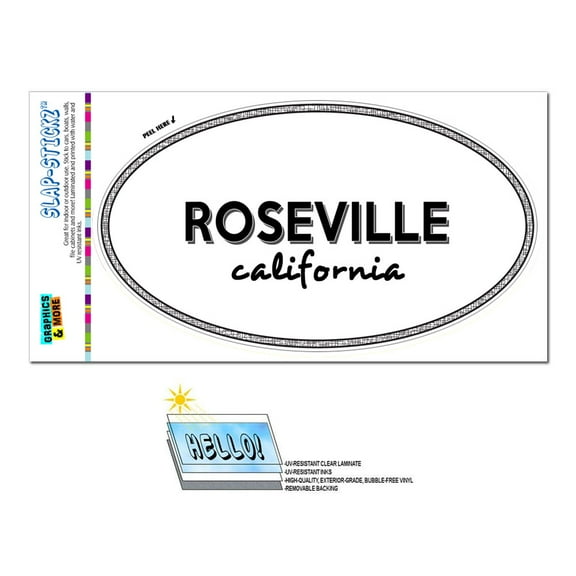 Roseville, CA - California - Black and White - City State - Oval Laminated Sticker