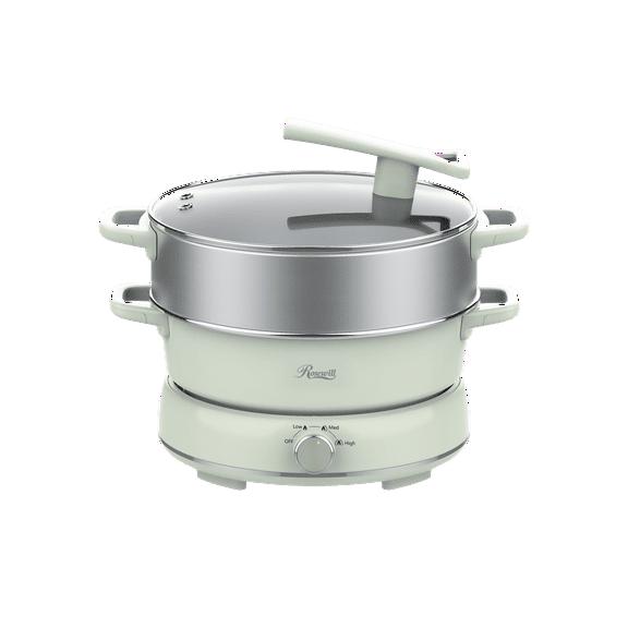 Rosewill 12.7 QT Electric Hot Pot with Multiple Functions, Split Design with 11.8 inch Wider Cooking Pot and SUS Steam Basket, 1600W High Power, Includes Utensils - Light Green