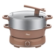 Rosewill 12.7 QT Electric Hot Pot with Multiple Functions, Split Design with 11.8 inch Wider Cooking Pot and SUS Steam Basket, 1600W High Power, Includes Utensils Mocha