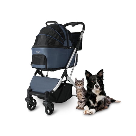 Rosewill 3-in-1 Pet Stroller for Small/Medium Cats or Dogs, Removable Carrier, Waterproof, 6 Pocket Organizer & Basket, One-Hand Fold, Great for Walking/Jogging/Travel, Navy Blue - (RPPS-22001N)
