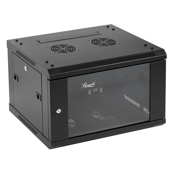 Rosewill 6U Server Rack Enclosure with Glass Door, Locks, & Removable Side Panels Wall Mount Network Cabinet 19 Inch Rack 17.7 Inches Deep Flat-Pack