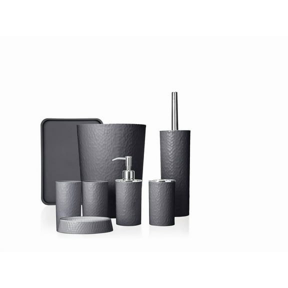 Rosewill Bathroom Accessories 8-Piece Set Trash Can, Toilet Brush with Holder, Lotion Dispenser, Toothbrush Holder, 2 Toothbrush Cups, Soap Dish & Tray - Gray