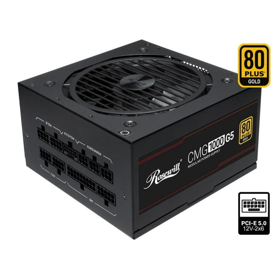 Rosewill CMG5 1000W, ATX 3.0 & 3.1 Compatible, 80+ Gold Full Modular Power Supply, PCIe 5.0 600W 12V-2x6 Connector, Japanese Capacitor, 120mm FDB Fans, 5 Year Warranty - CMG1000G5