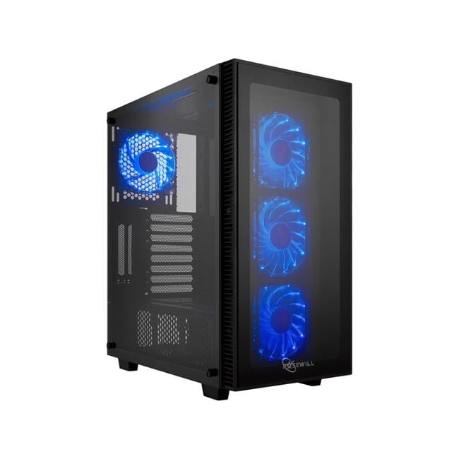 Mid-Tower PC Gaming Computer Case - Full Tempered Glass and LED Lighting