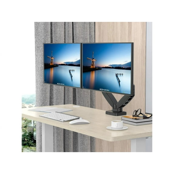 Rosewill Dual Monitor Mount, Full Adjustable Monitor Desk Mount Swivel Vesa Bracket with C Clamp, Grommet Mounting Base for 15 to 32 Inch Computer Screens - Each Arm Holds 4.4 to 19.8lbs