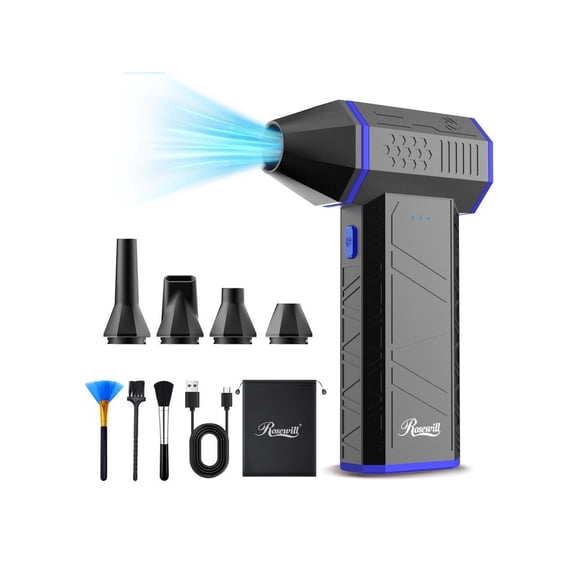 Rosewill Electric Air Duster-110,000 RPM Super Power Cordless Compressed Air Duster, 3-Gear Adjustable Mini Blower with Fast Charging, Dust Blower for Computer, Keyboard, Pet, House, Outdoor and Car