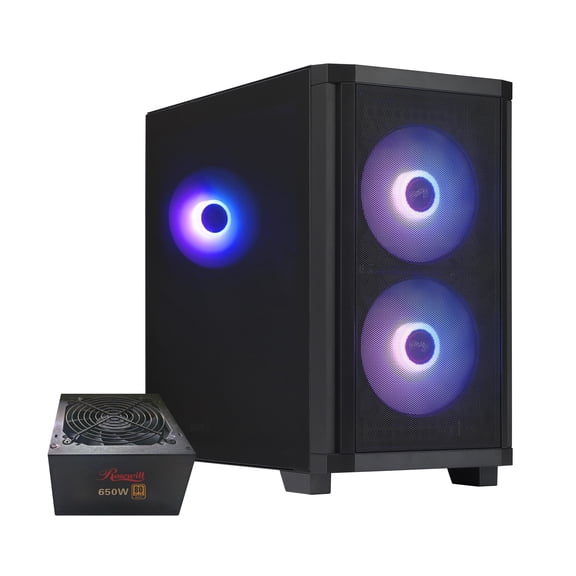 Rosewill FBM-X3 Black Micro ATX Mid Tower Case - Tempered Glass Side Panel, High Airflow, 3x PWM ARGB Fans, Pre-Installed 650W 80+ Gold PSU