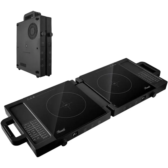 Rosewill Foldable Dual Induction Cooktop Burner, 1800W Portable Double Burner with 8 Cooking Modes & 9-Hour Timer, Auto Shutoff, Electric Stove for Home, Dorms, RVs - Black